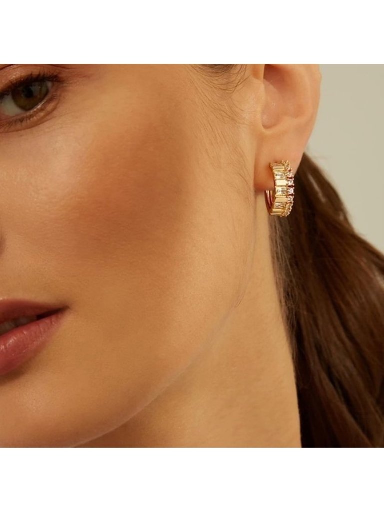 Gold 14k Gold Plated Cubic Zirconia Crown Hoop Earrings